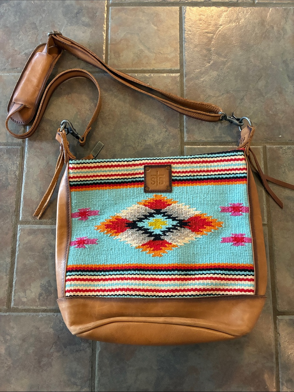 STS Ranchwear Turquoise and Tan Southwestern Crossbody Bag